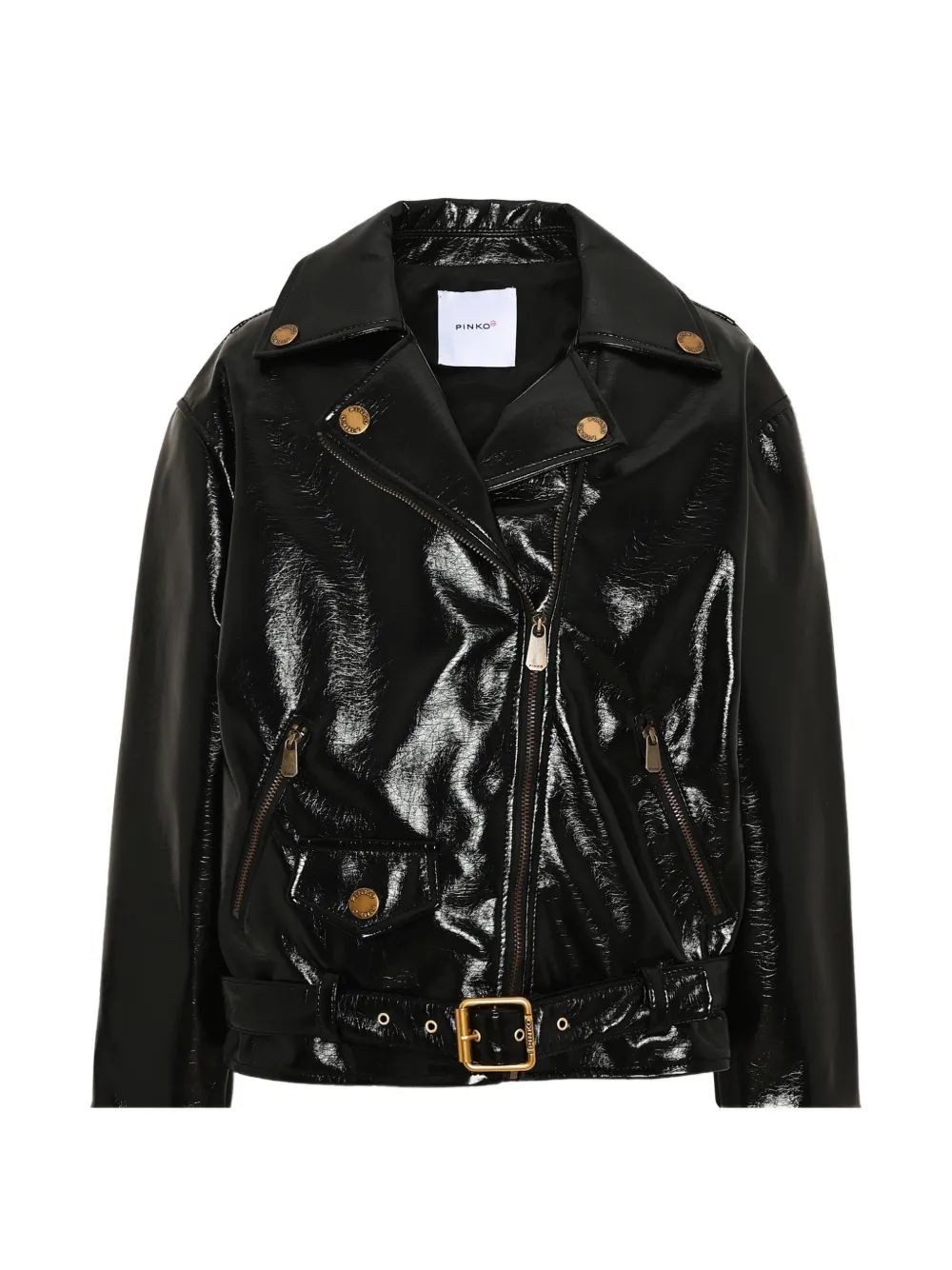 Pinko Kids crinkled biker jacket - Nero