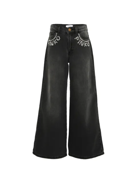 Pinko Kids logo-embellished wide-leg jeans