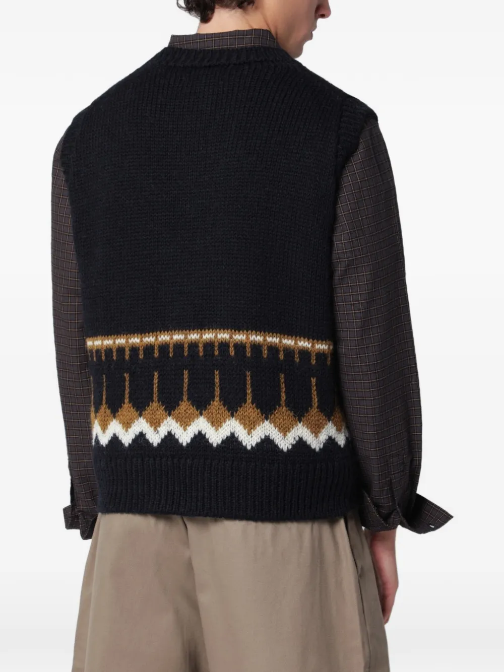 YMC Coda patterned-intarsia vest Blauw