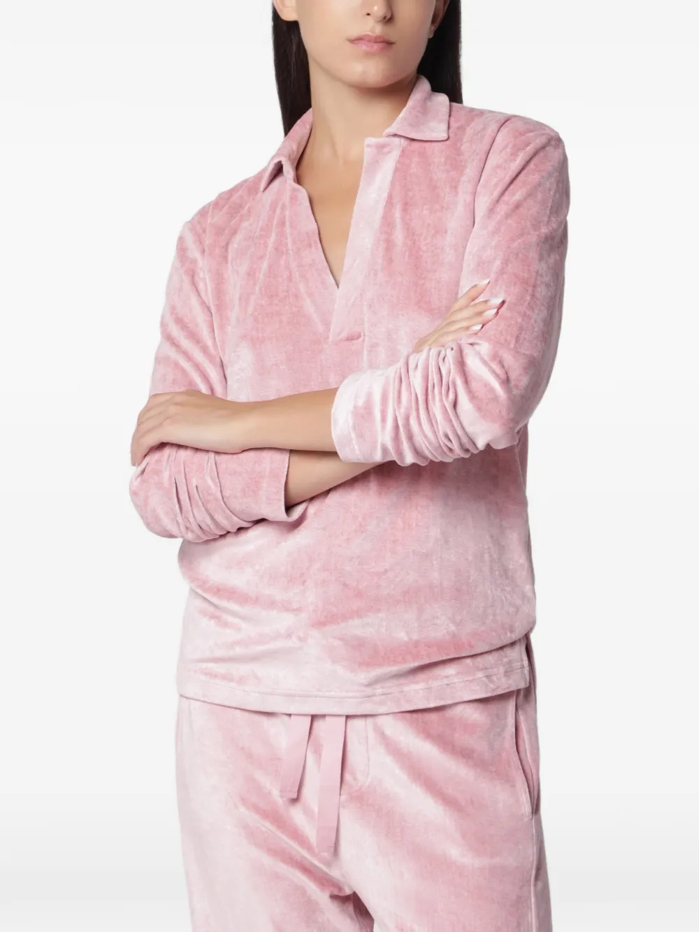 Sanderlak velvet V-neck swater - Rosa