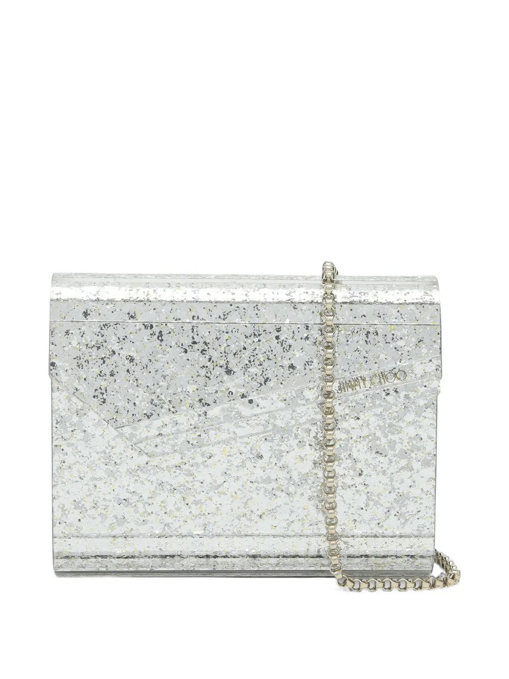 Jimmy Choo Candy champagne coarse glitter acrylic clutch bag Zilver