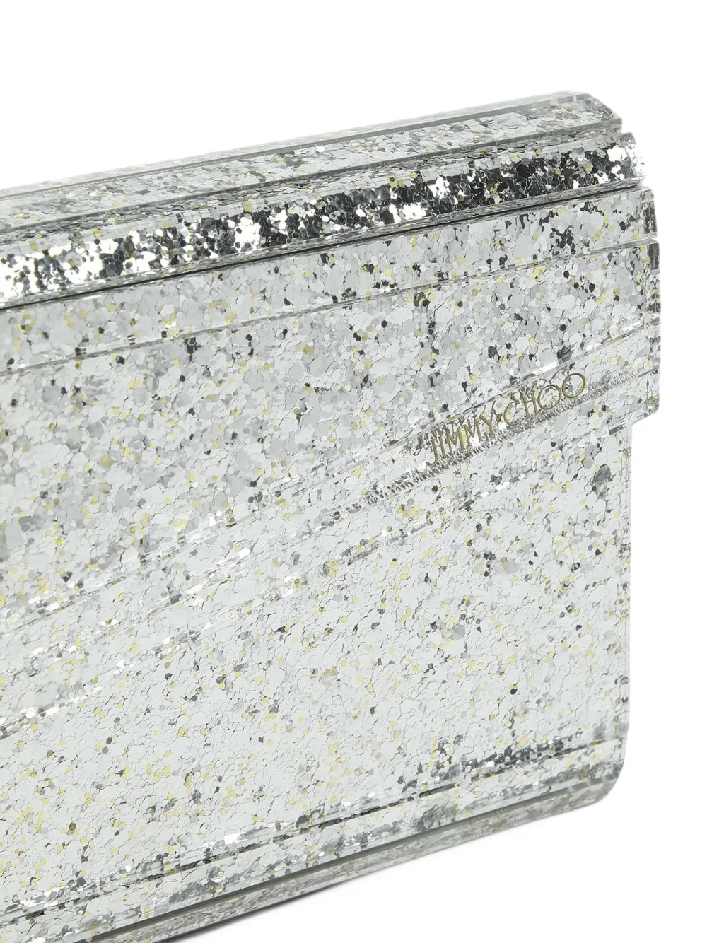Jimmy Choo Candy champagne coarse glitter acrylic clutch bag Zilver