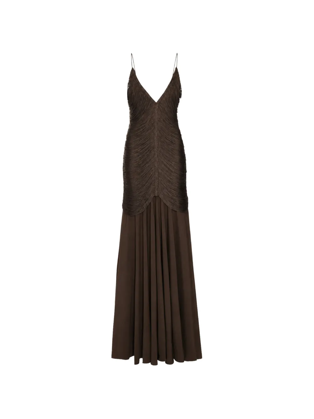 Bless fringe-embellished pleated maxi dress - Brown