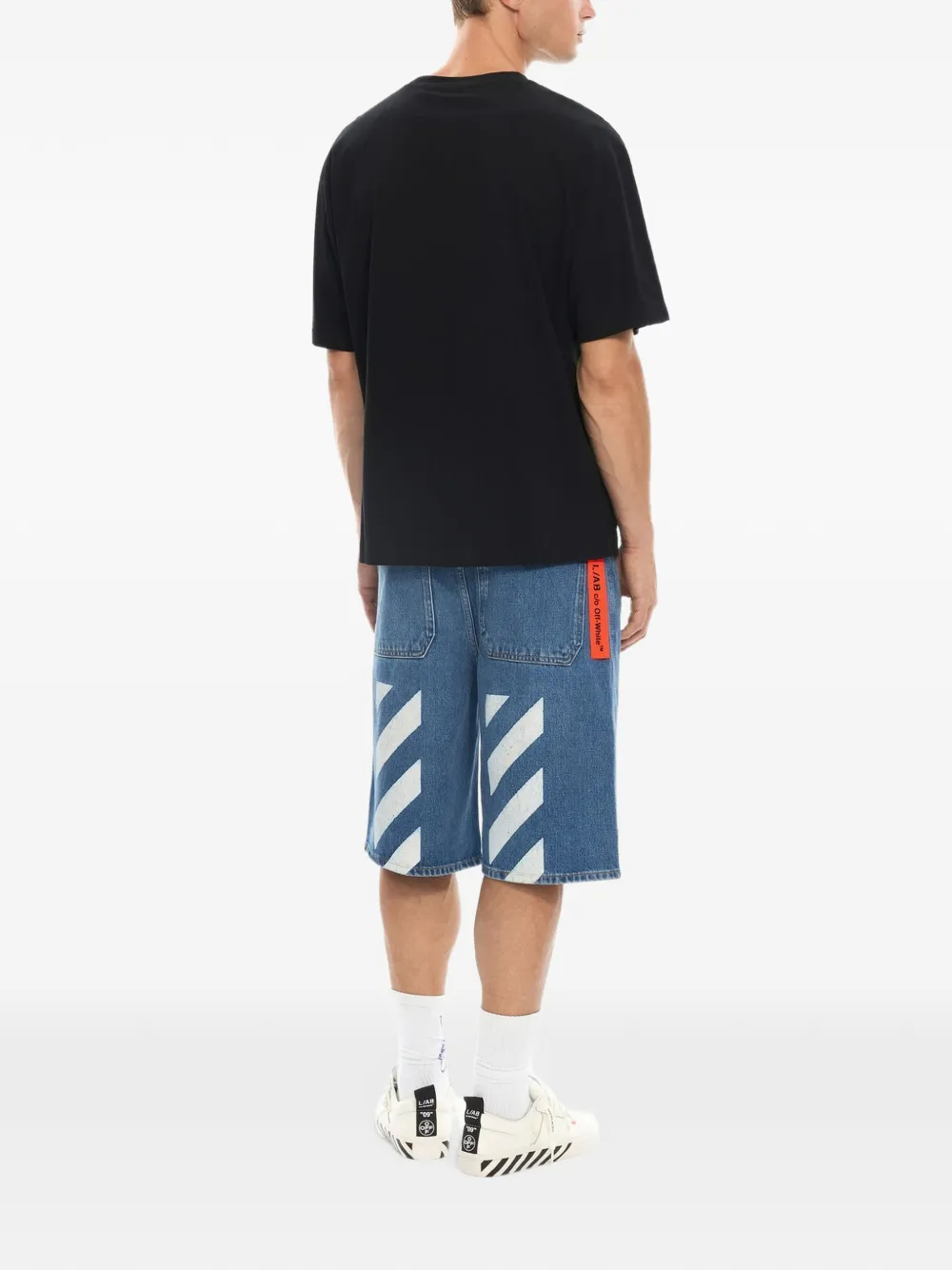 L ab c o Off-White Diagonal denim shorts Blauw