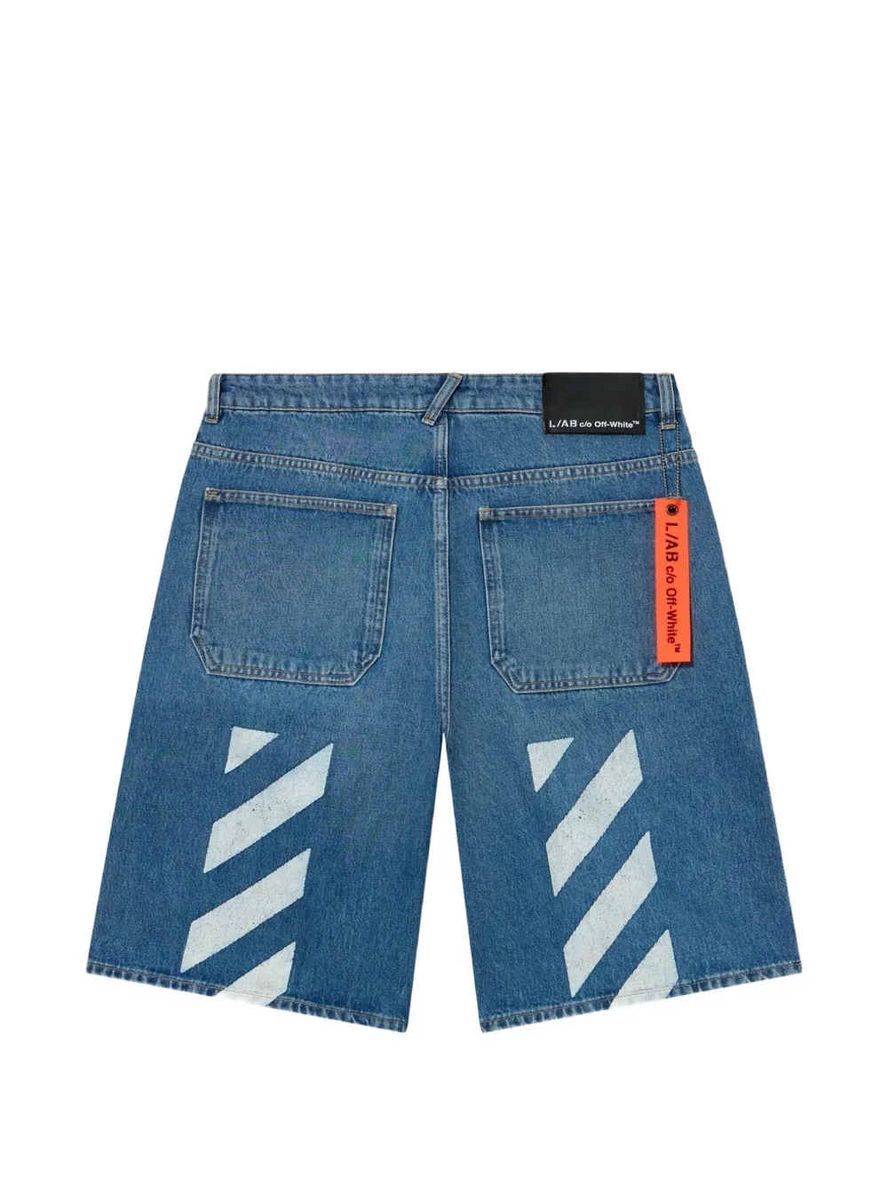 L ab c o Off-White Diagonal denim shorts Blauw