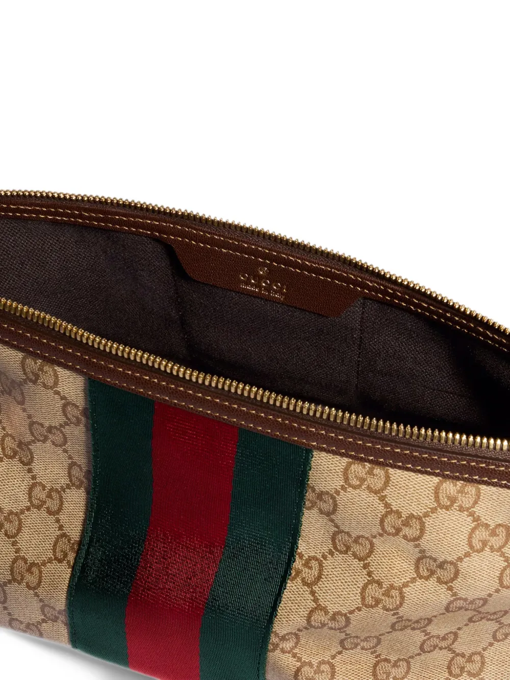 Gucci GG Supreme clutch met webstreep Beige