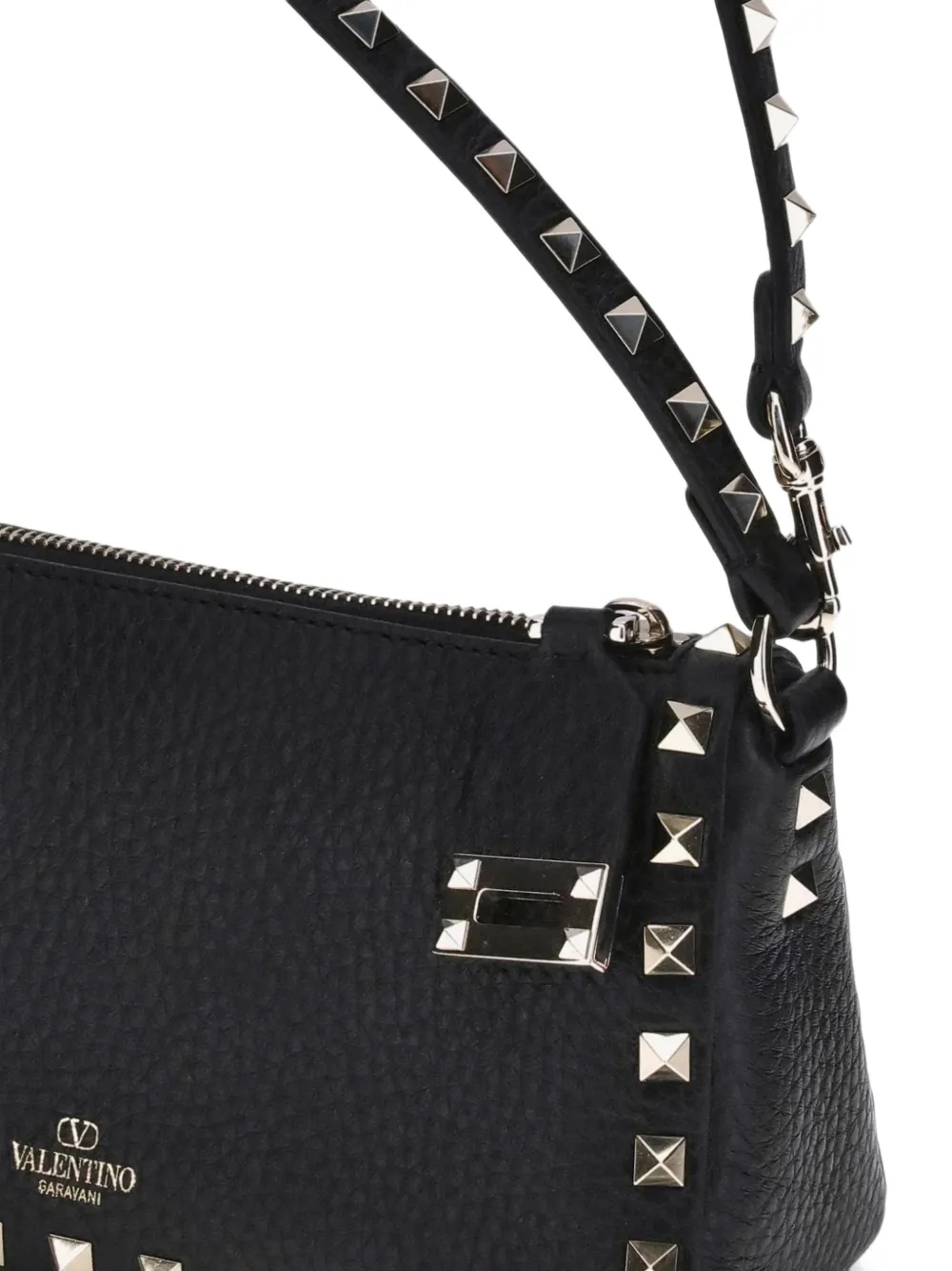 Valentino Garavani small Rockstud grainy calfskin crossbody bag Zwart