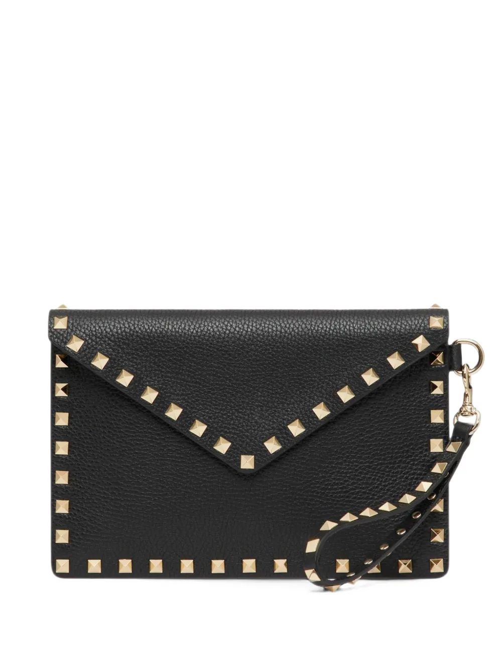 Valentino Garavani Rockstud grainy calfskin pouch Zwart
