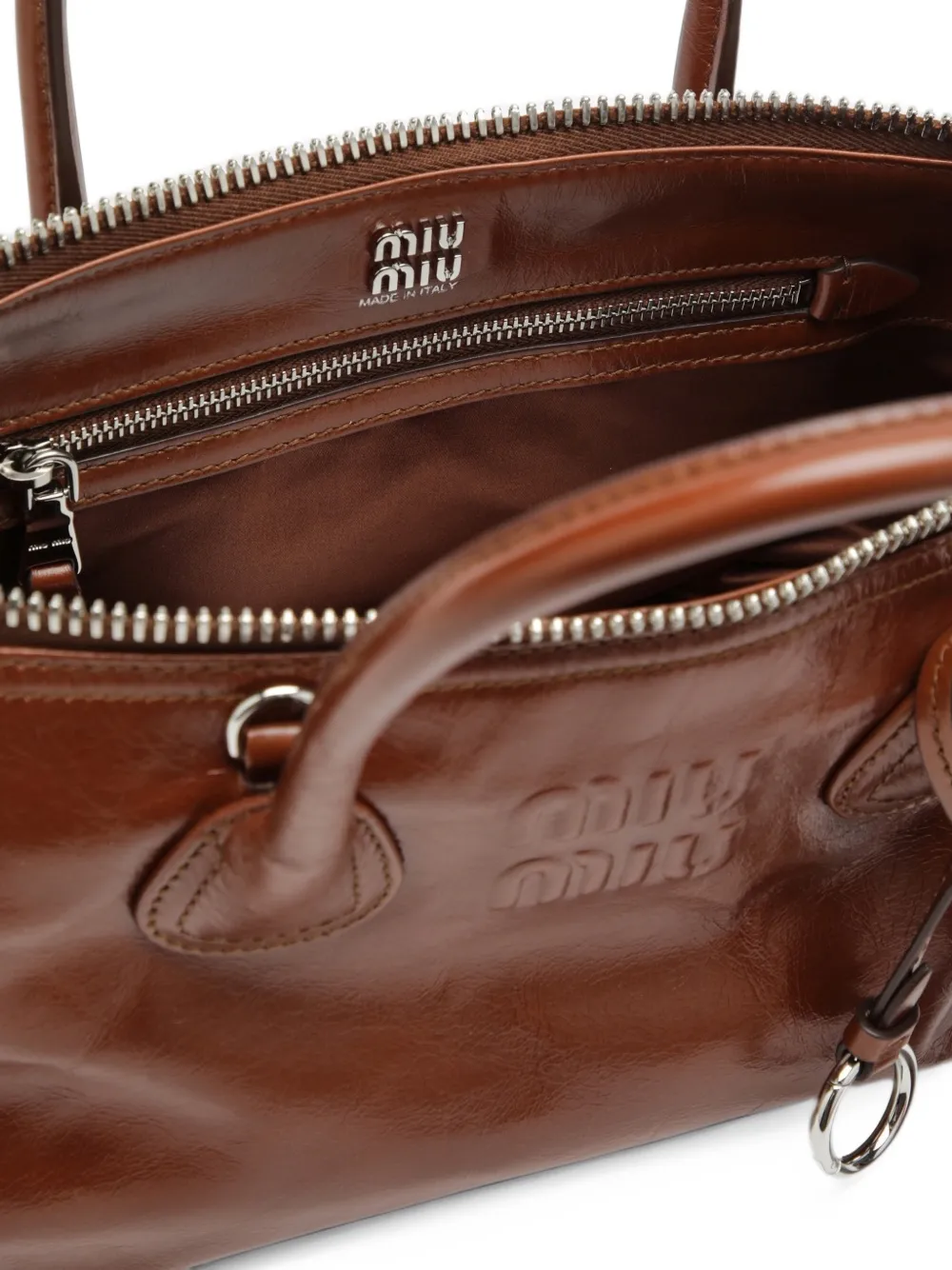 Miu logo-embossed leather shoulder bag Bruin