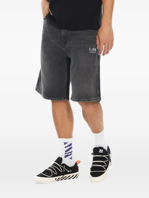 L/ab c/o Off-White Diagonal denim shorts