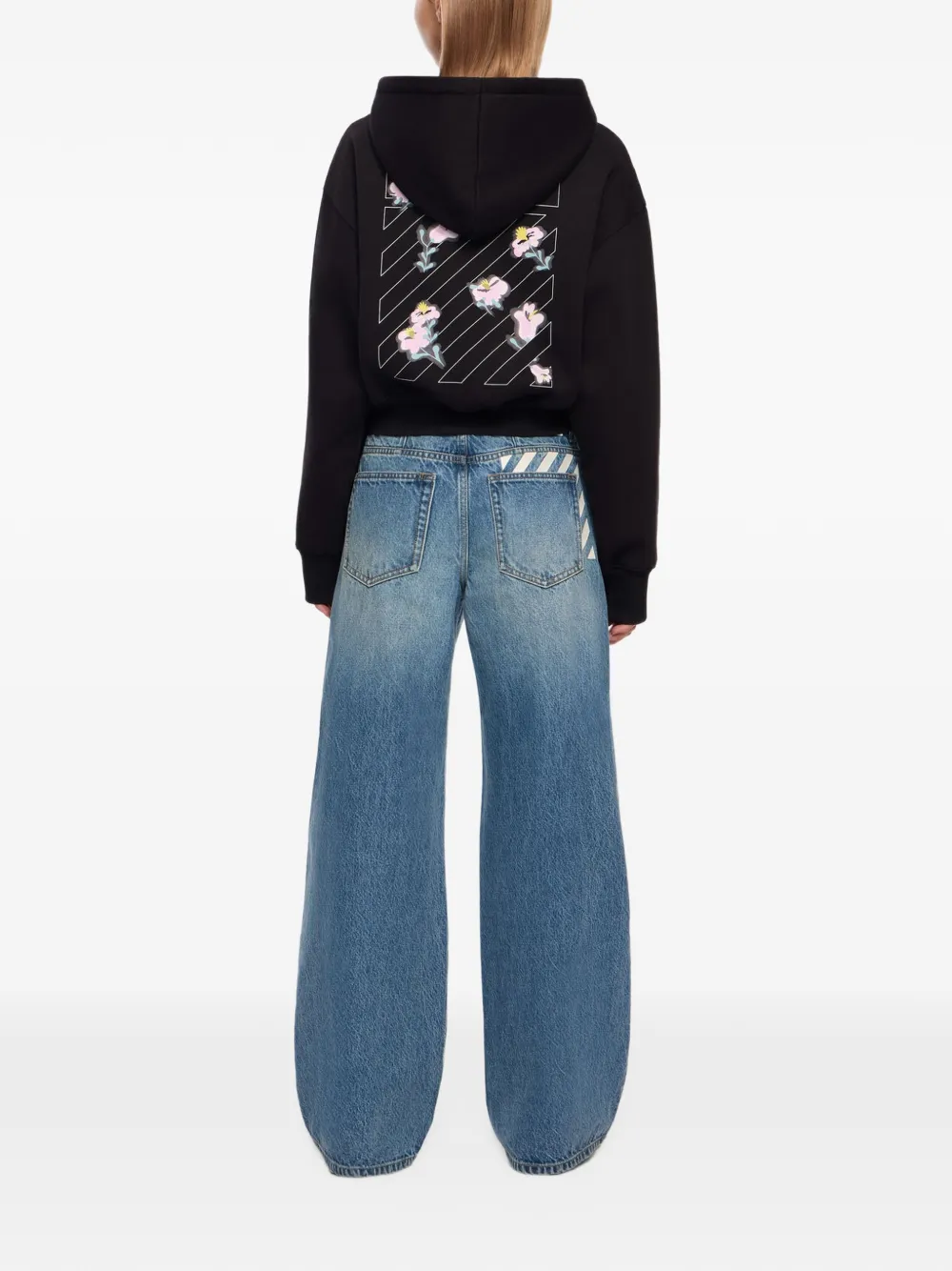 L ab c o Off-White crystal-embellished cropped hoodie Zwart