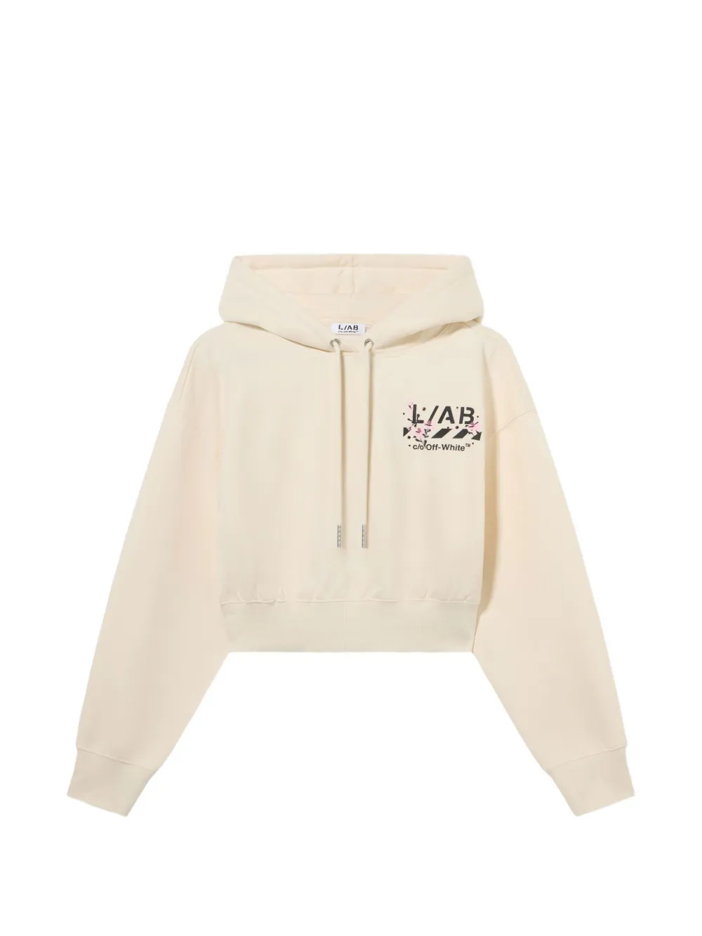 L ab c o Off-White floral-print cropped hoodie Beige