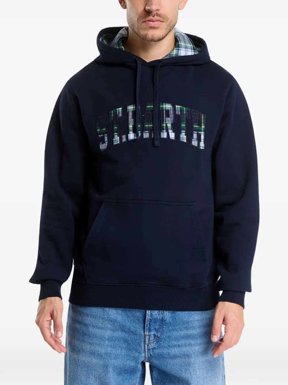 MC2 Saint Barth Tribeca tartan-appliqué hoodie Blauw