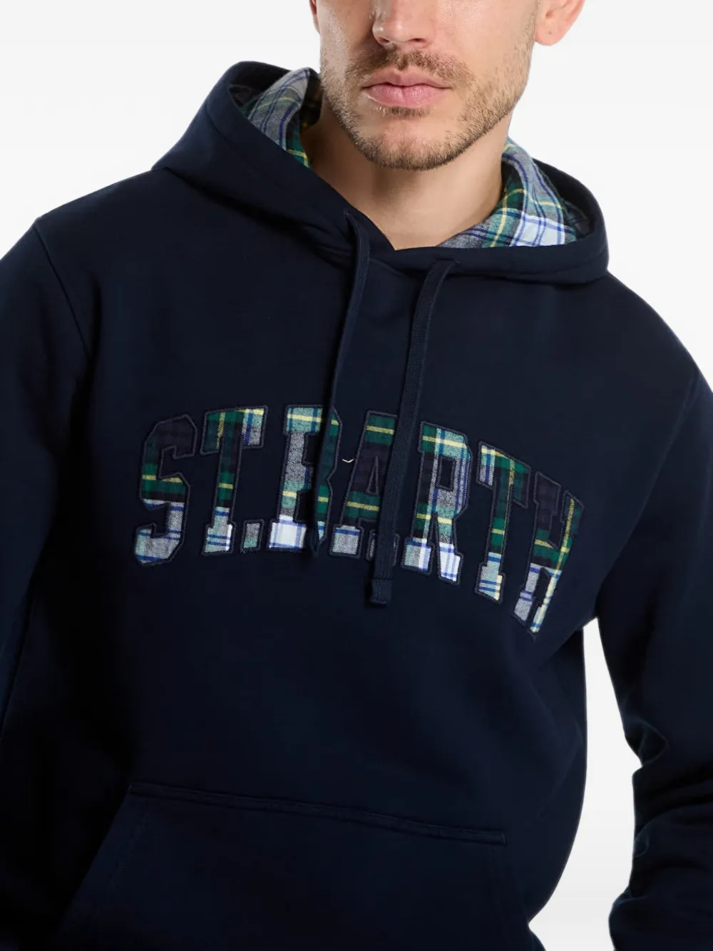 MC2 Saint Barth Tribeca tartan-appliqué hoodie Blauw