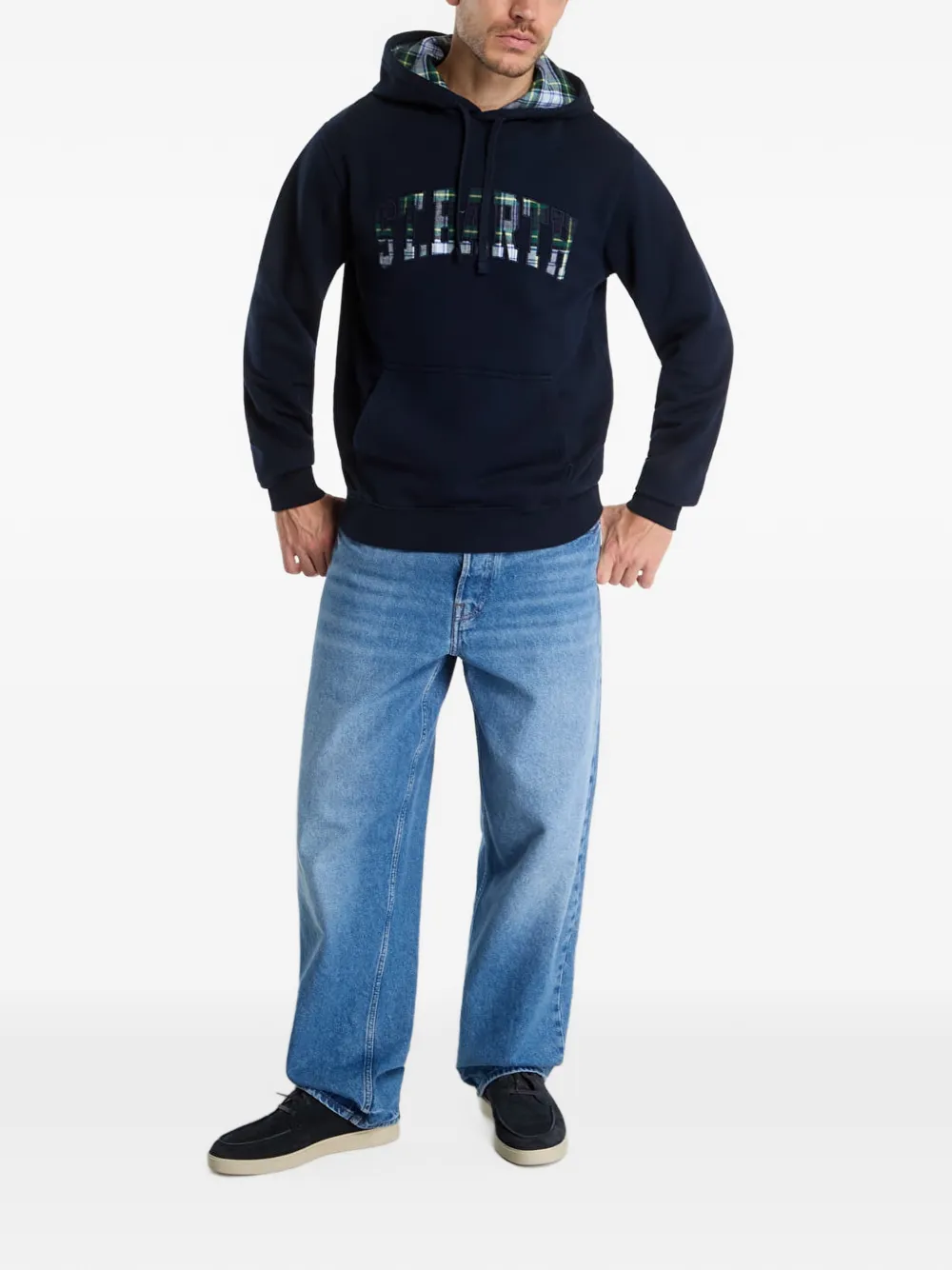 MC2 Saint Barth Tribeca tartan-appliqué hoodie Blauw