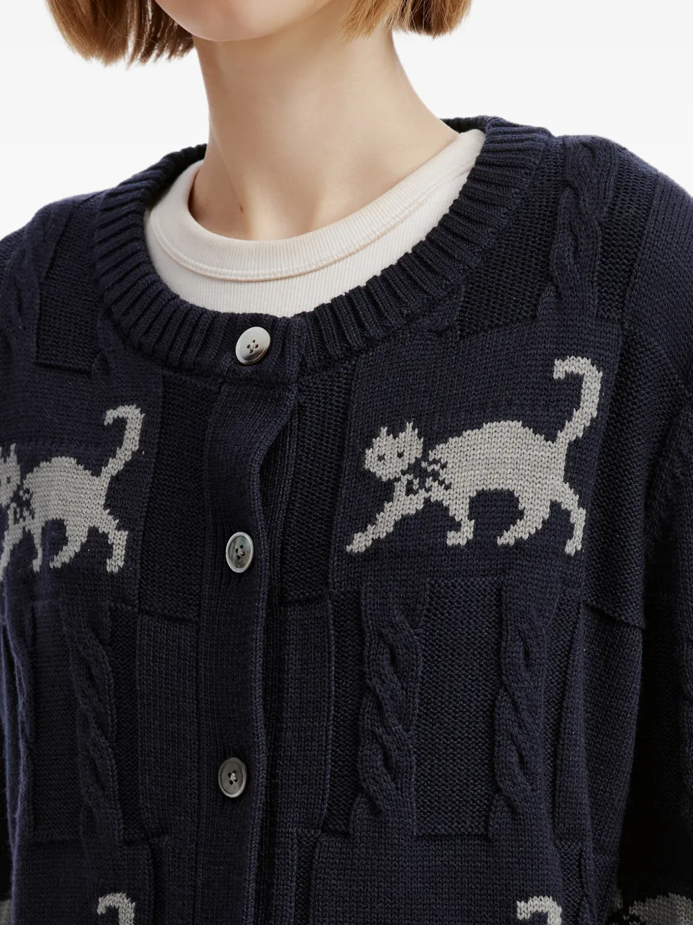 b+ab Kabelgebreid vest met kattenintarsia Blauw