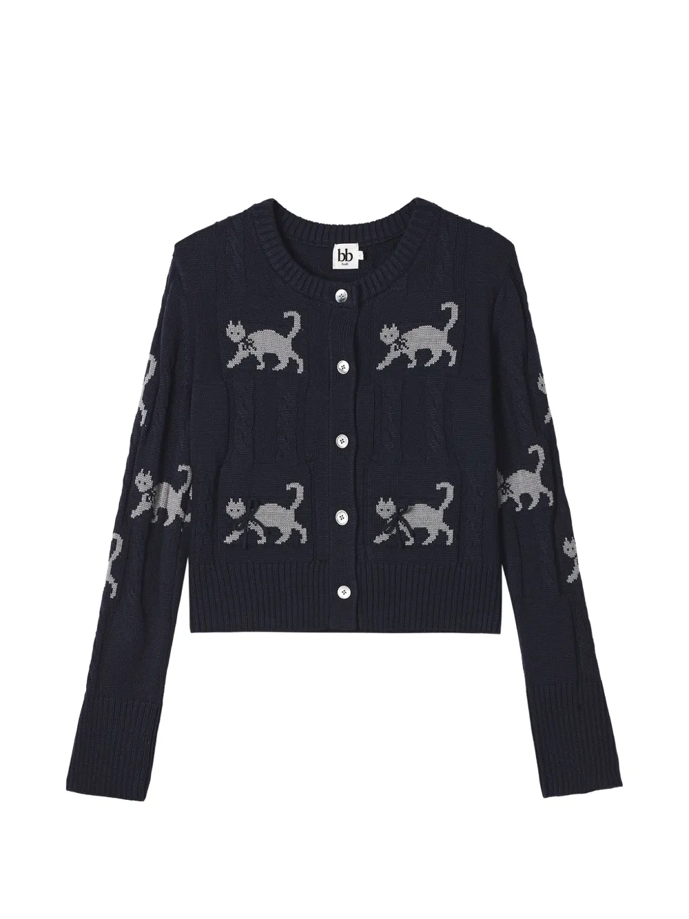B+ab Kabelgebreid vest met kattenintarsia Blauw