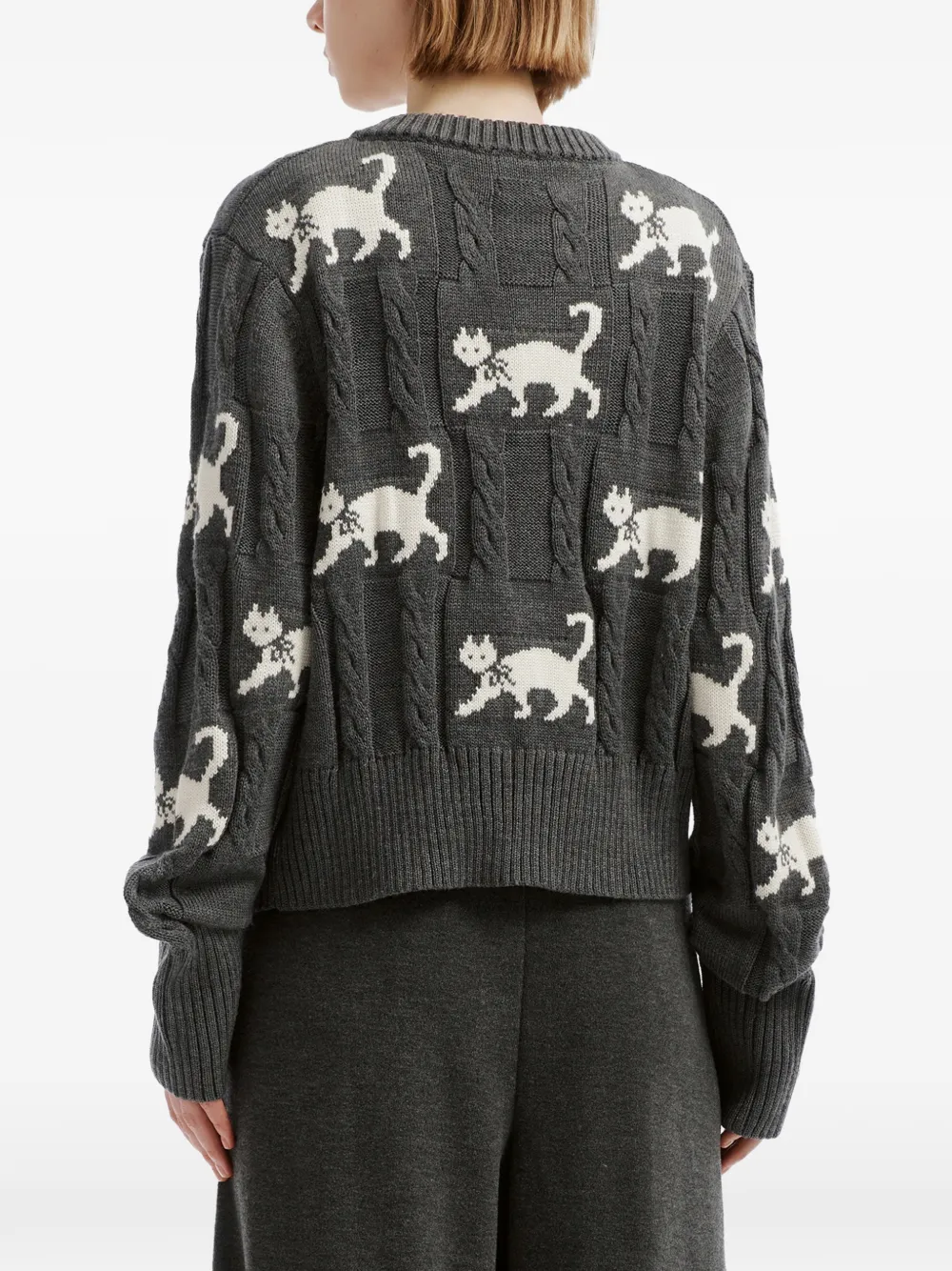 b+ab Kabelgebreid vest met kattenintarsia Grijs