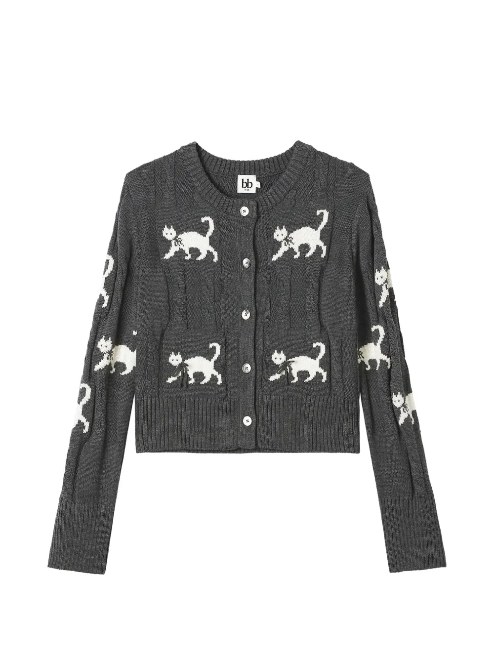 b+ab cat-intarsia cable-knit cardigan - Grey
