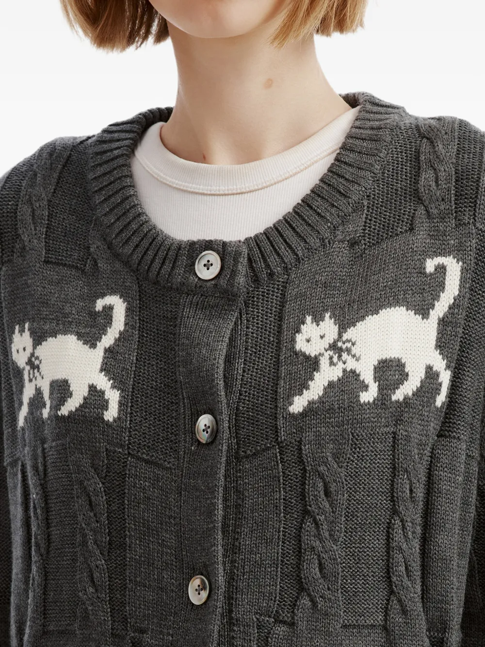 b+ab Kabelgebreid vest met kattenintarsia Grijs