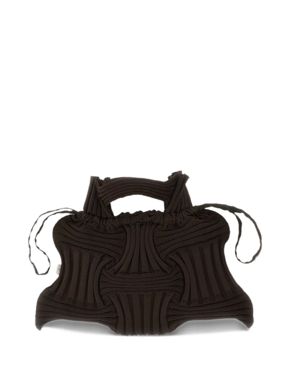 PLEATSMAMA large Bow pleated-knit tote bag Bruin