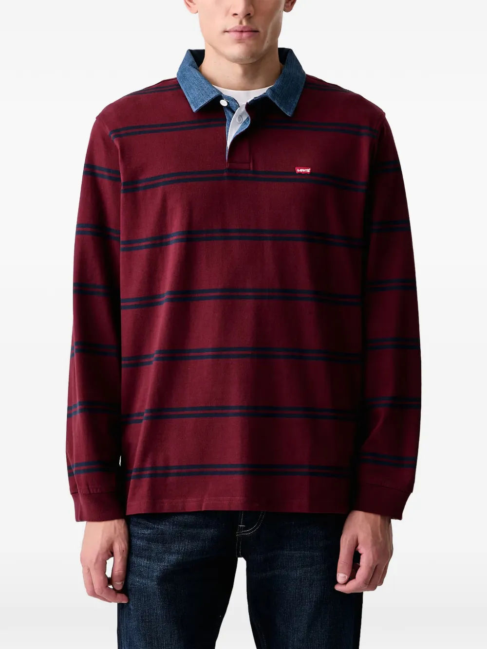 Levi's striped denim-collar rugby polo shirt - Rosso