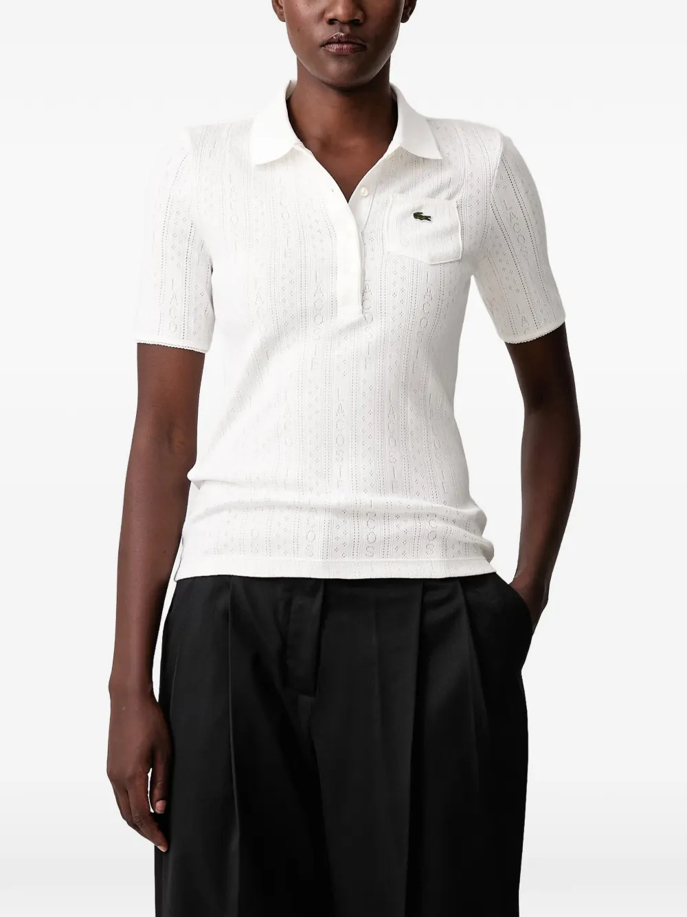 Lacoste slim-fit pointelle-knit polo shirt Wit