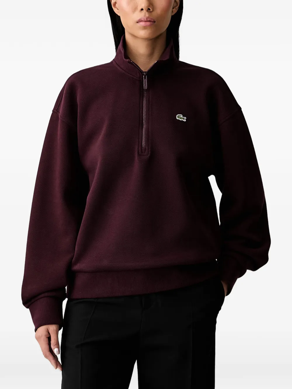 Lacoste zip-up piqué sweatshirt Rood