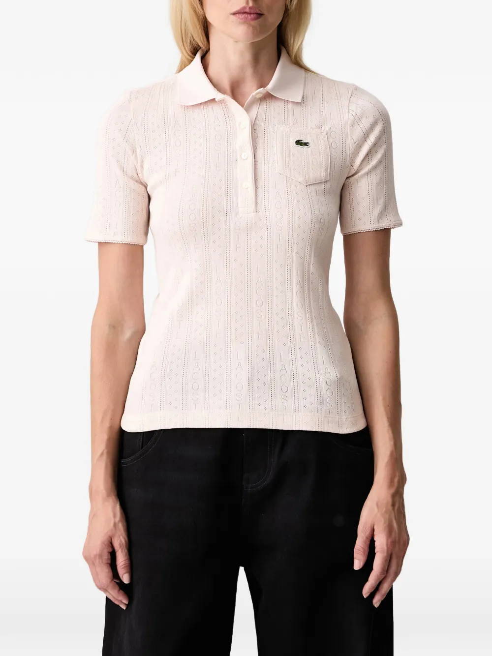 Lacoste slim fit pointelle knit polo shirt Roze