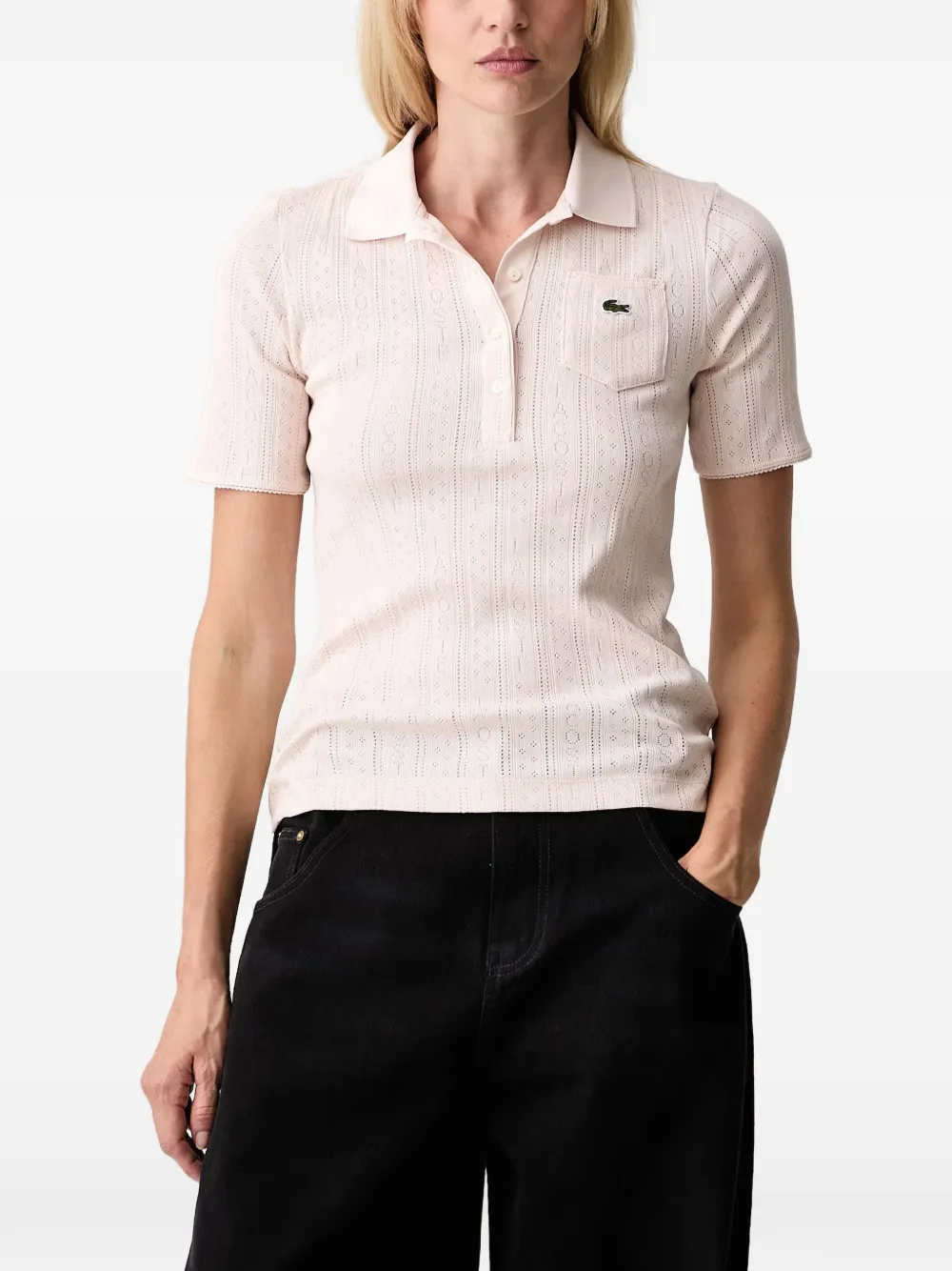Lacoste slim fit pointelle knit polo shirt Roze