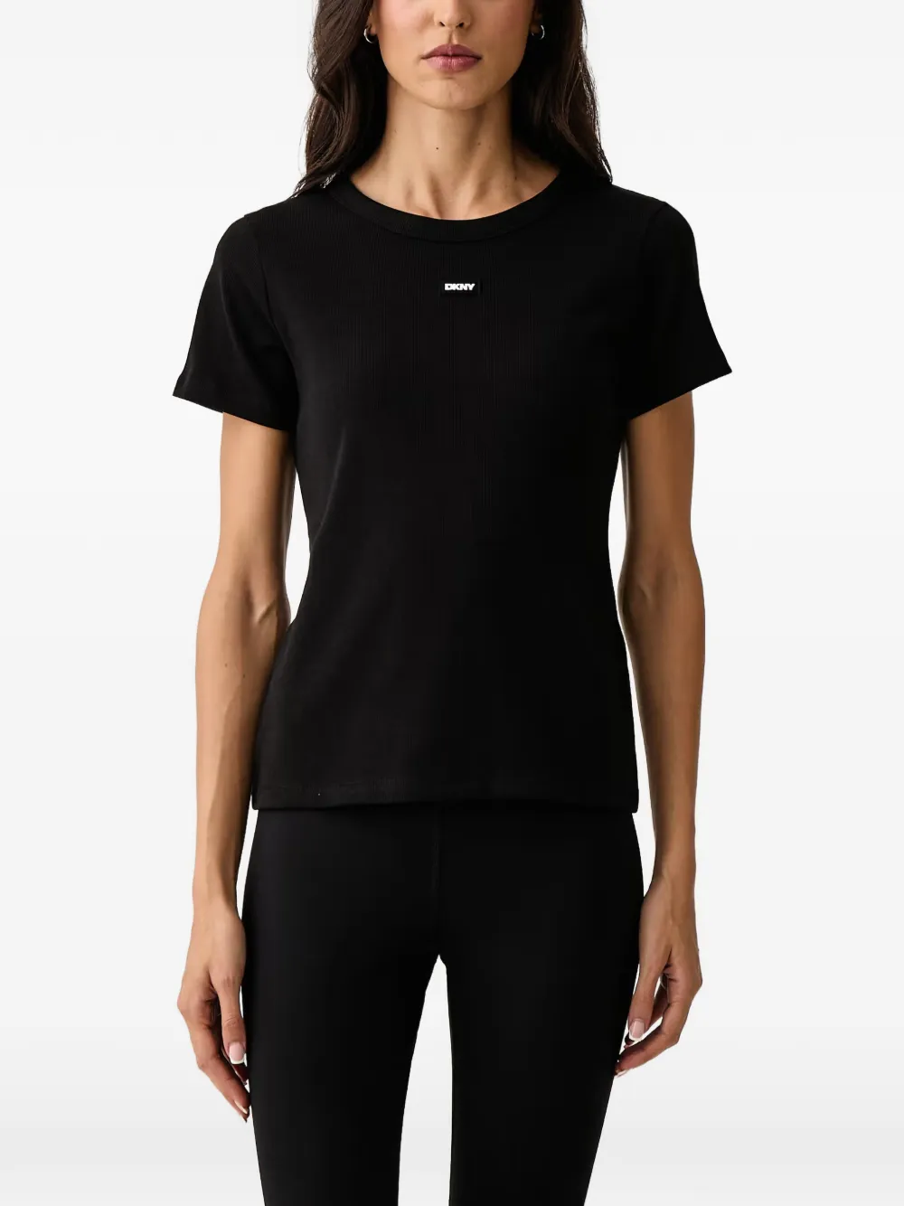 DKNY logo-patch ribbed T-shirt Zwart