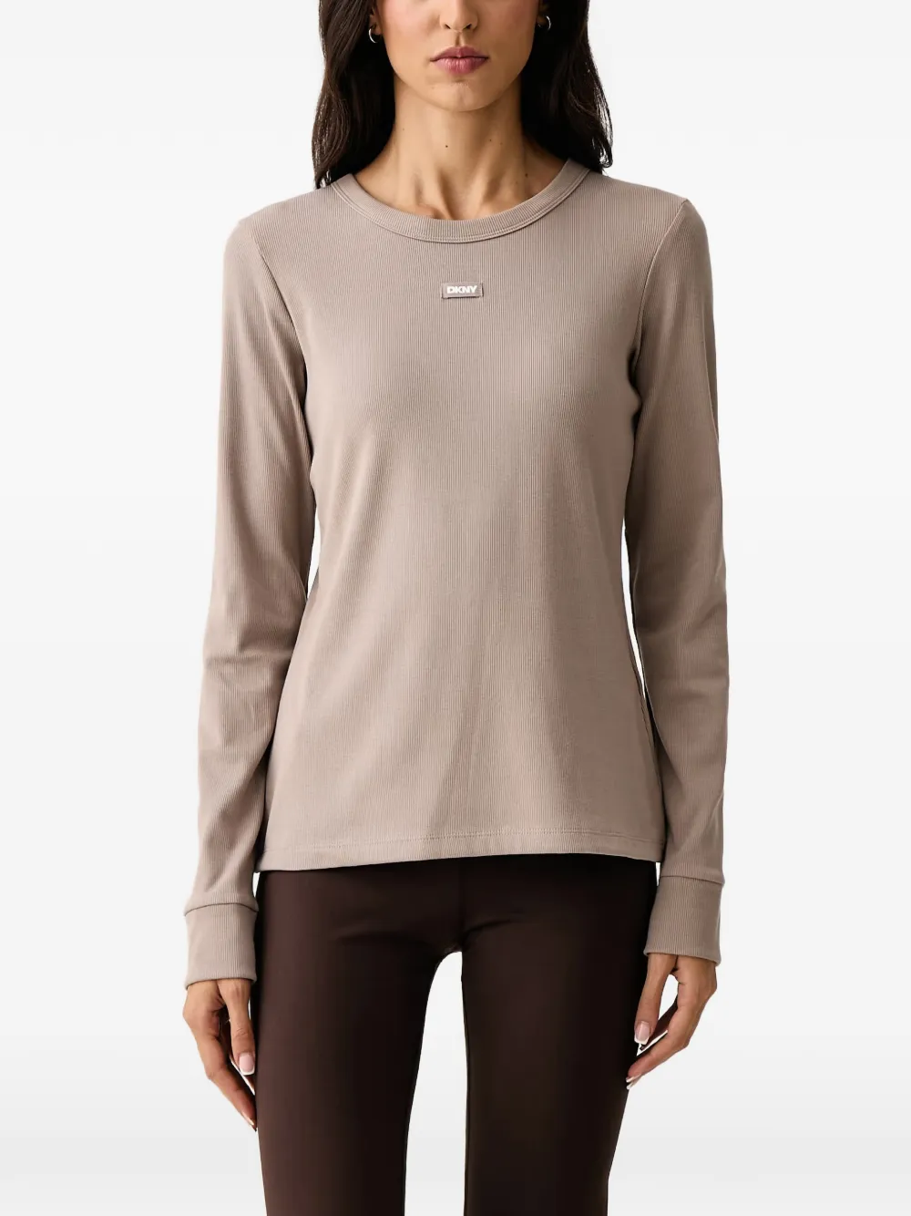 DKNY ribbed long-sleeve T-shirt Grijs
