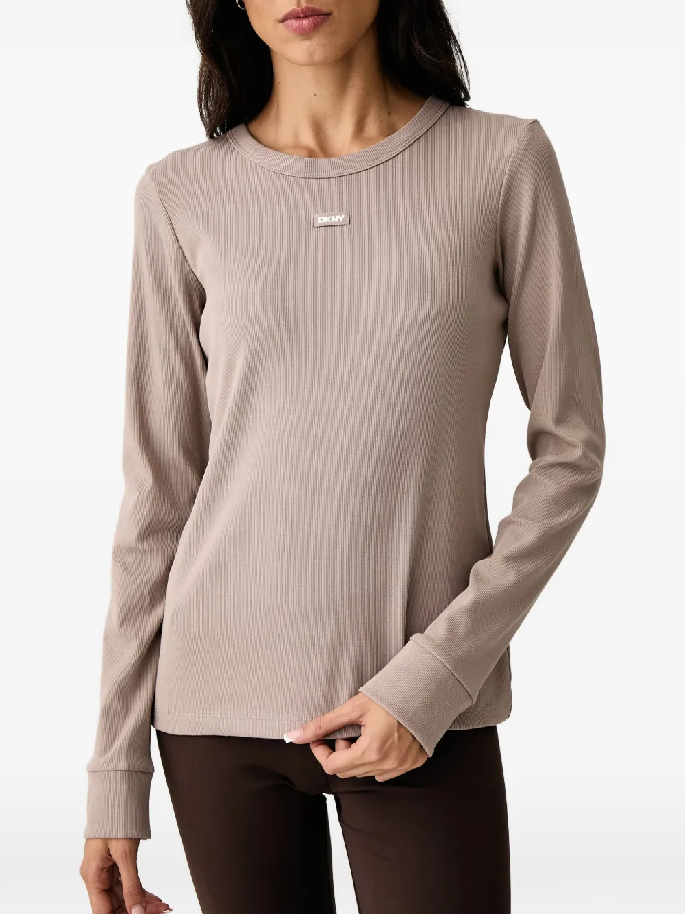 DKNY ribbed long-sleeve T-shirt Grijs