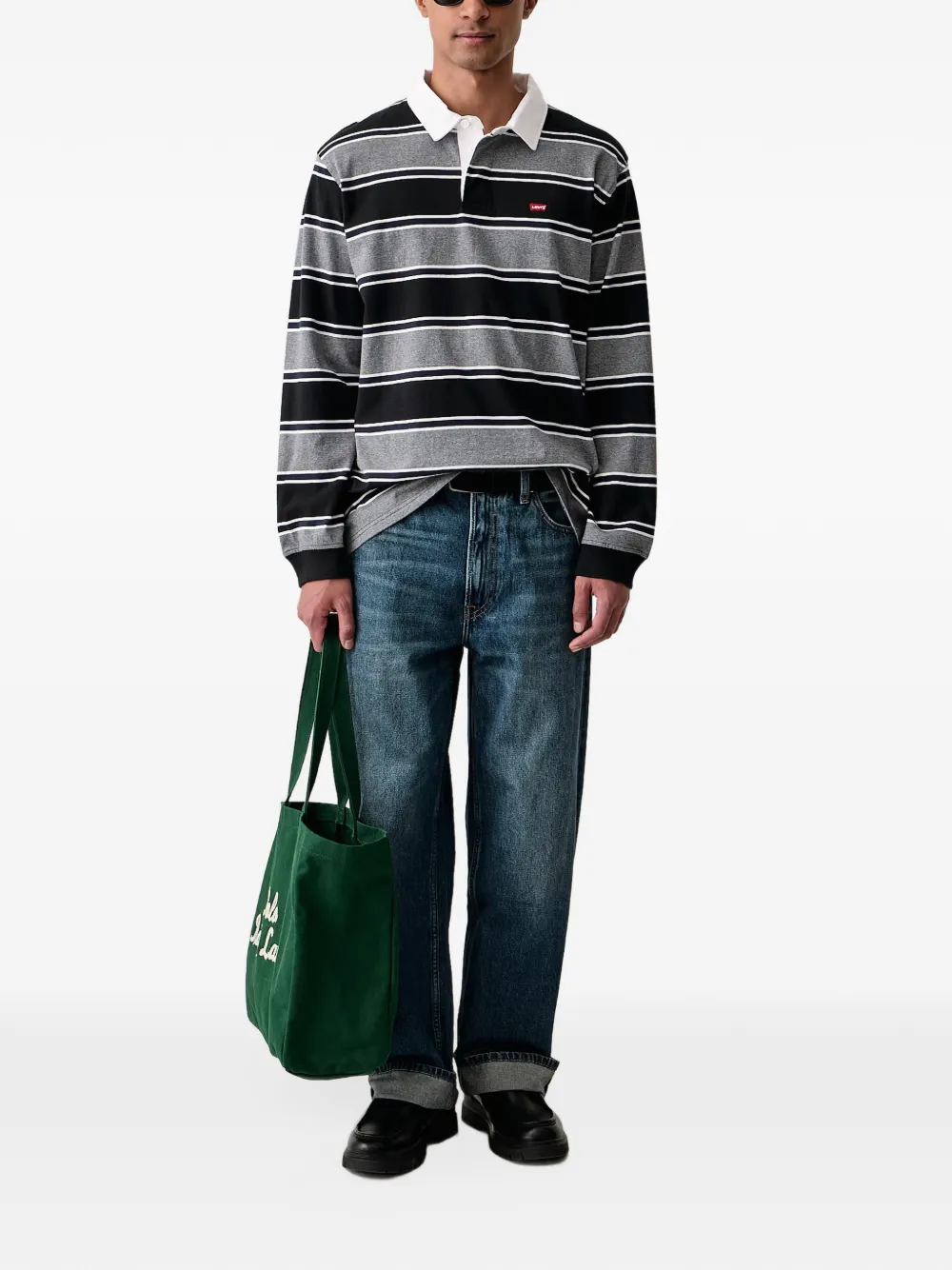 Levi's striped long-sleeve rugby polo shirt Zwart