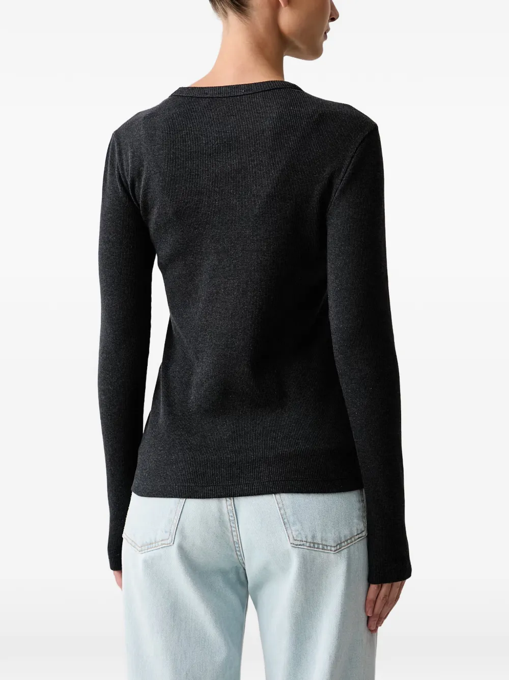 Lacoste Ribgebreid T-shirt met lange mouwen en logo-patch Grijs