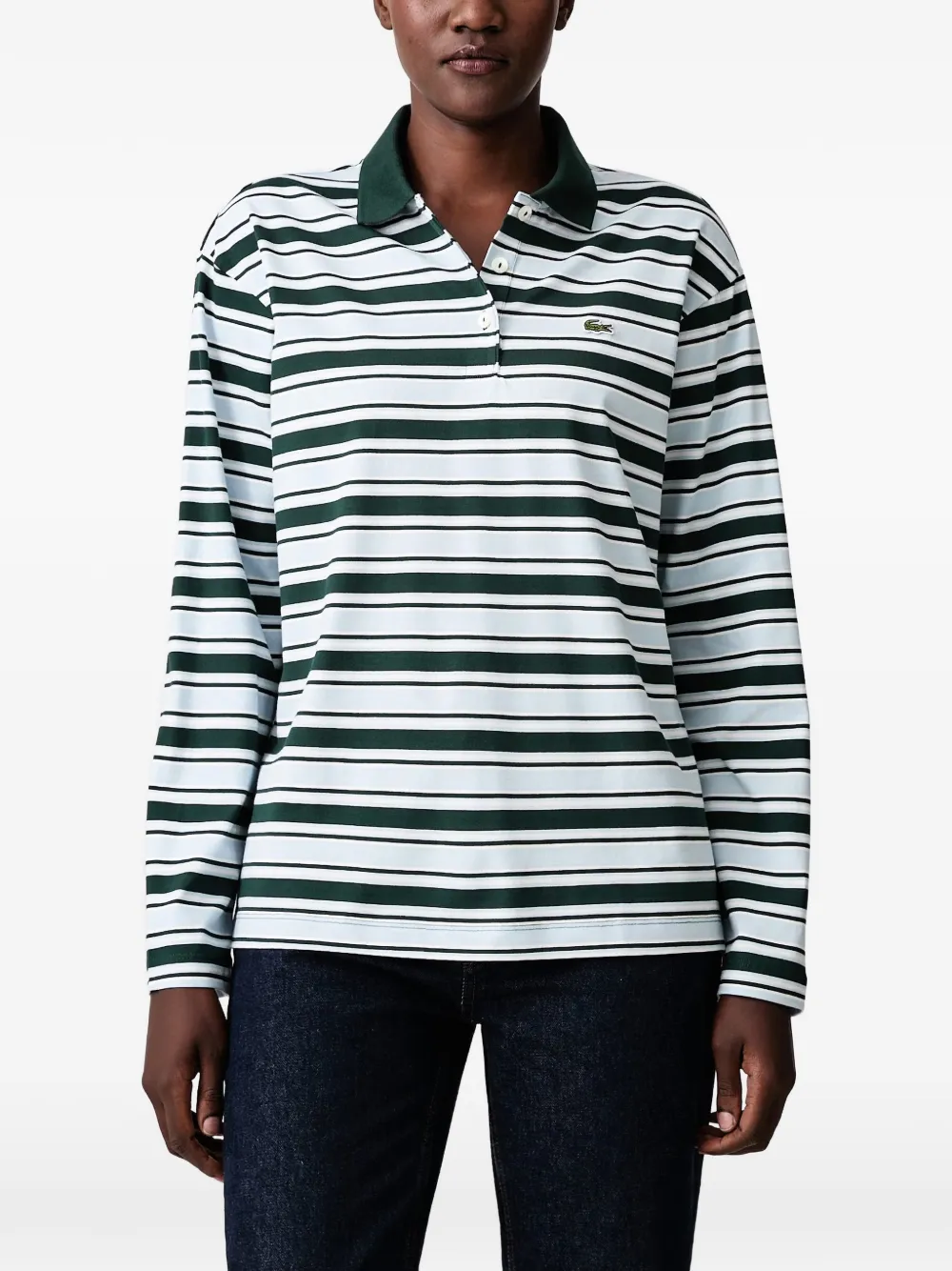 Lacoste oversized striped long-sleeved polo shirt Groen