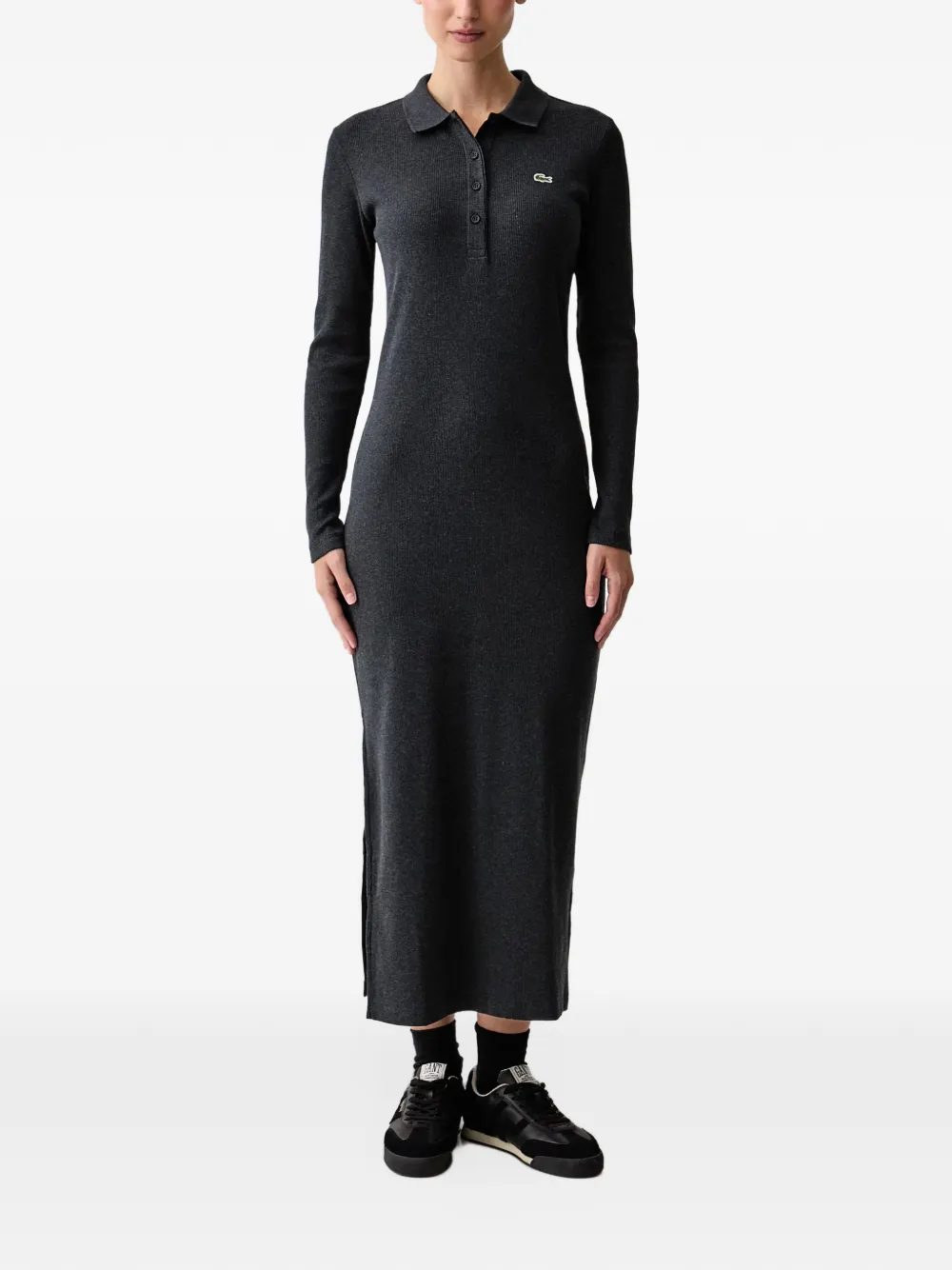 Lacoste slim fit ribbed cotton polo collar dress Grijs