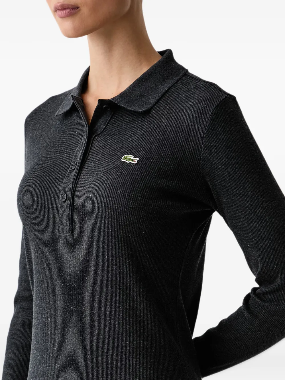 Lacoste slim fit ribbed cotton polo collar dress Grijs