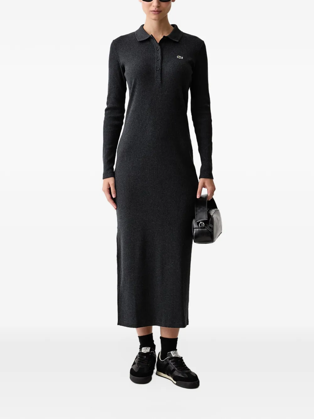 Lacoste slim fit ribbed cotton polo collar dress Grijs