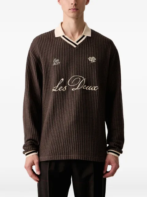 Les Deux waffle-knit logo-embroidered football sweater