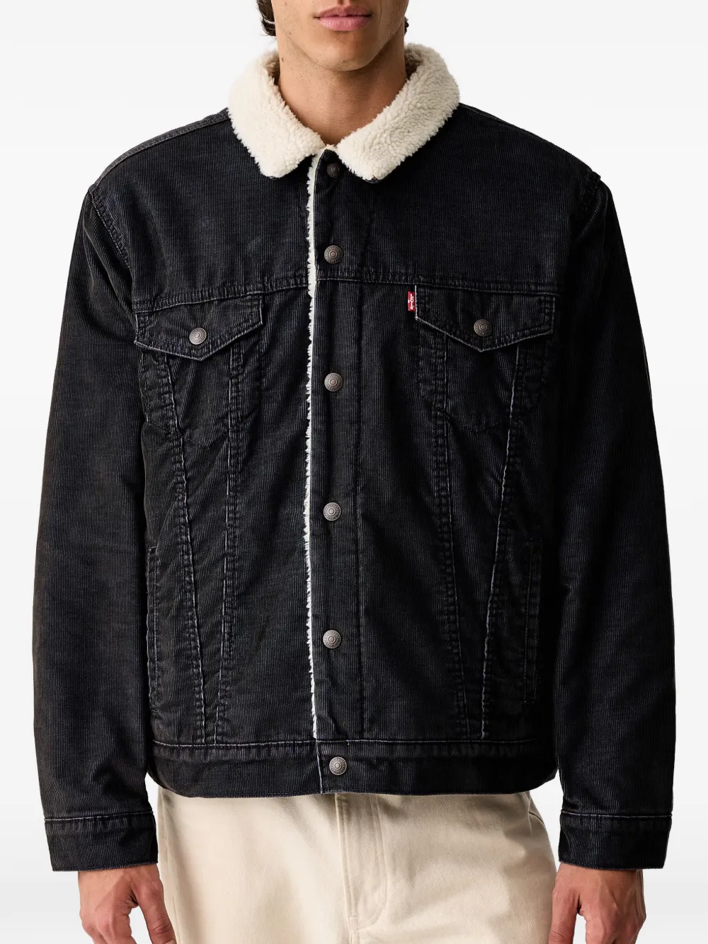 Levi's Type III corduroy shearling-collar trucker jacket Zwart
