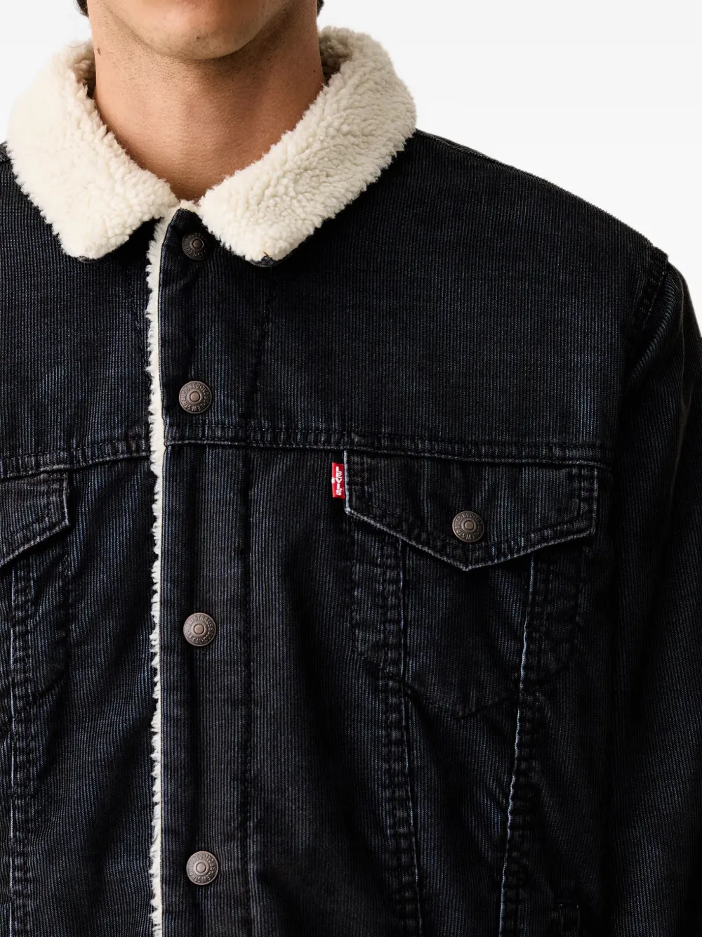 Levi's Type III corduroy shearling-collar trucker jacket Zwart