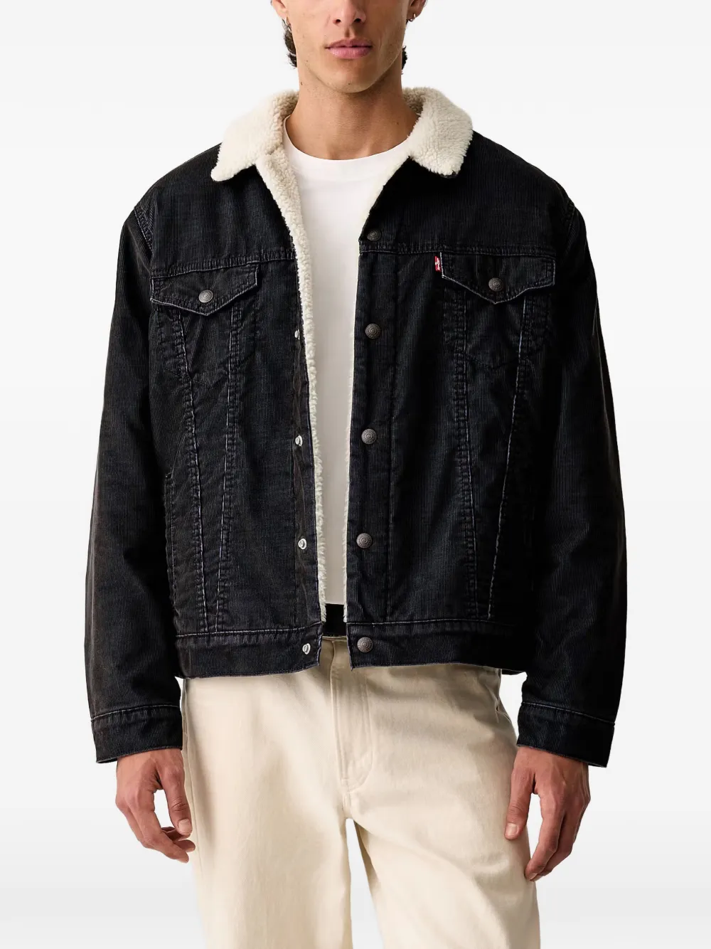 Levi's Type III corduroy shearling-collar trucker jacket Zwart