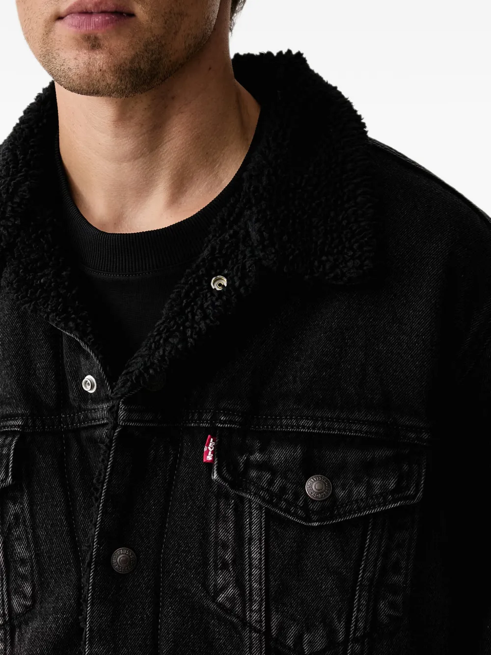 Levi's fleece-collar denim jacket Zwart