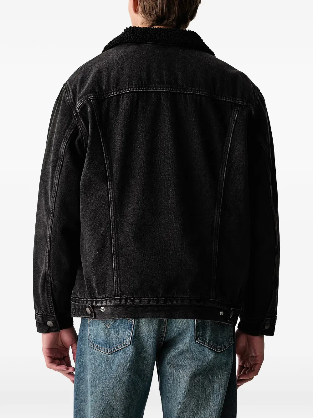 Levi's fleece-collar denim jacket Zwart