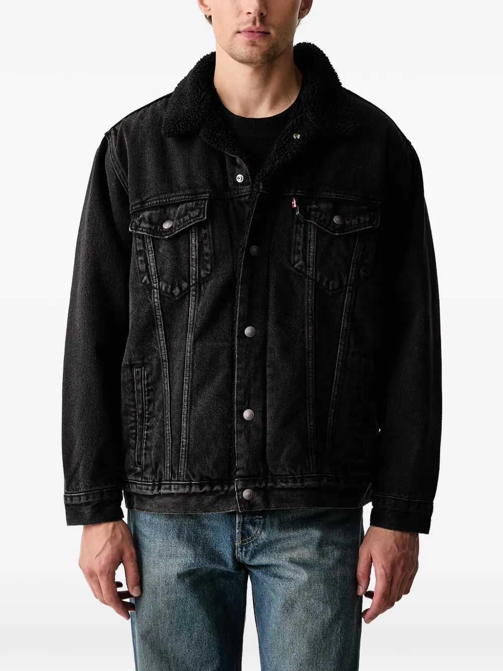 Levi's fleece-collar denim jacket Zwart