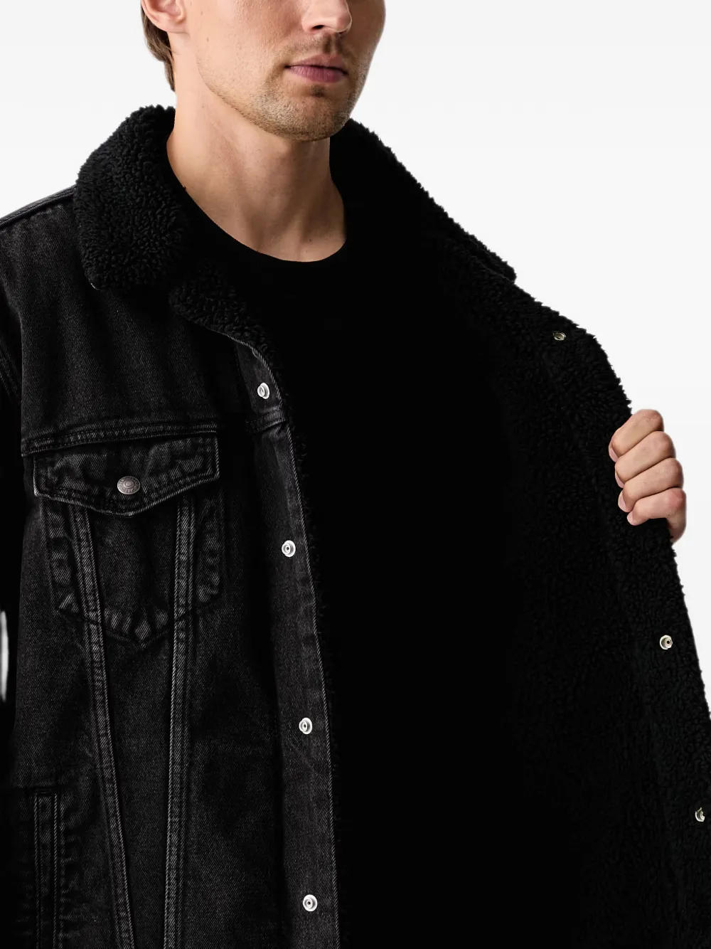 Levi's fleece-collar denim jacket Zwart