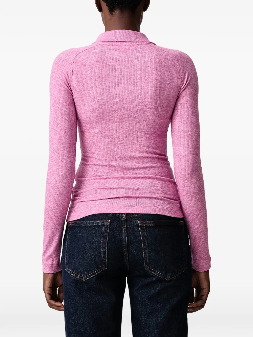 Lacoste slim-fit long-sleeved rib-knit polo shirt Roze