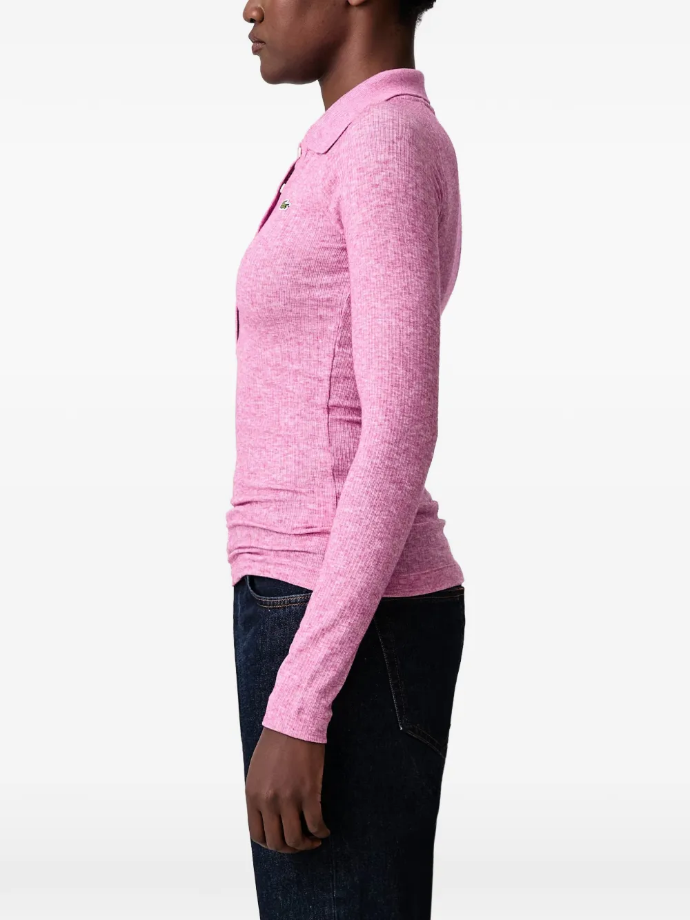 Lacoste slim-fit long-sleeved rib-knit polo shirt Roze