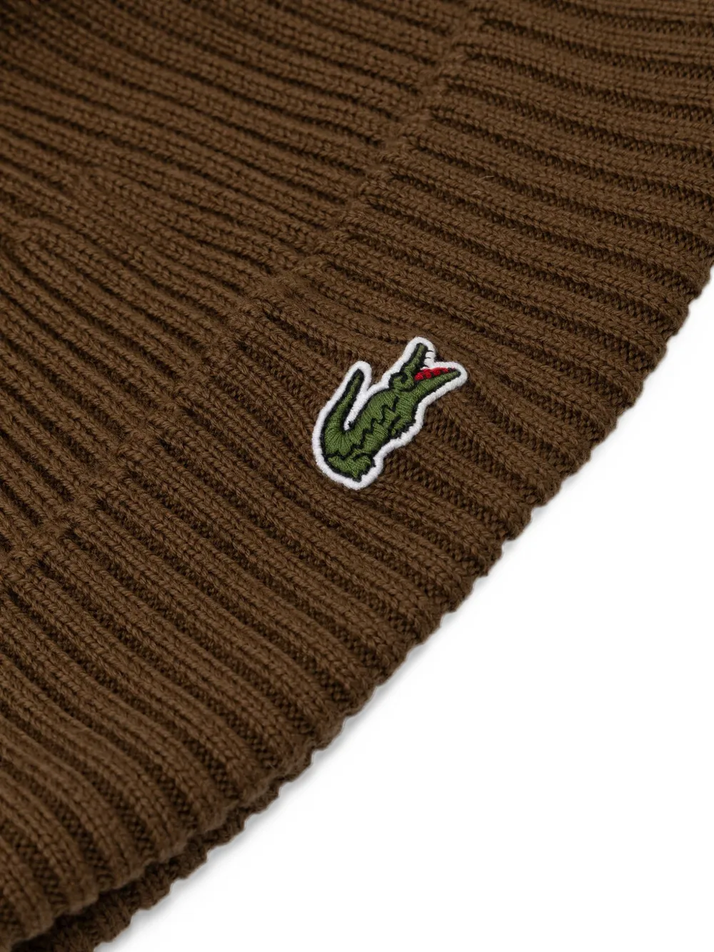Lacoste rib-knit brushed wool beanie Bruin